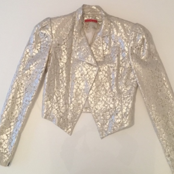 Alice and Olivia Champagne Lace Pattern Cropped Moto Jacket Blazer Size XS - Picture 7 of 7